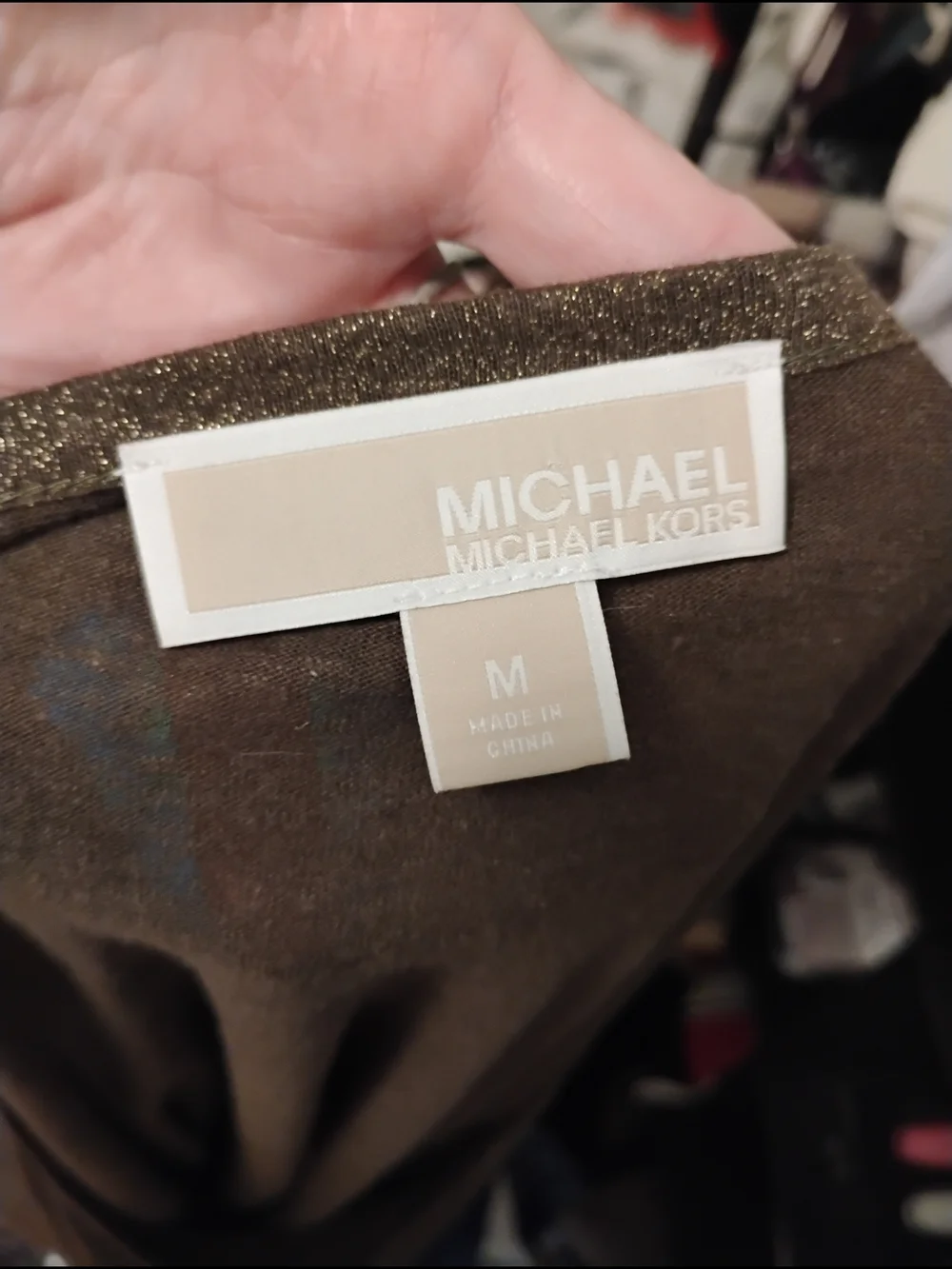 Michael Kors Metallic Brown Knit Top with Gold Lurex